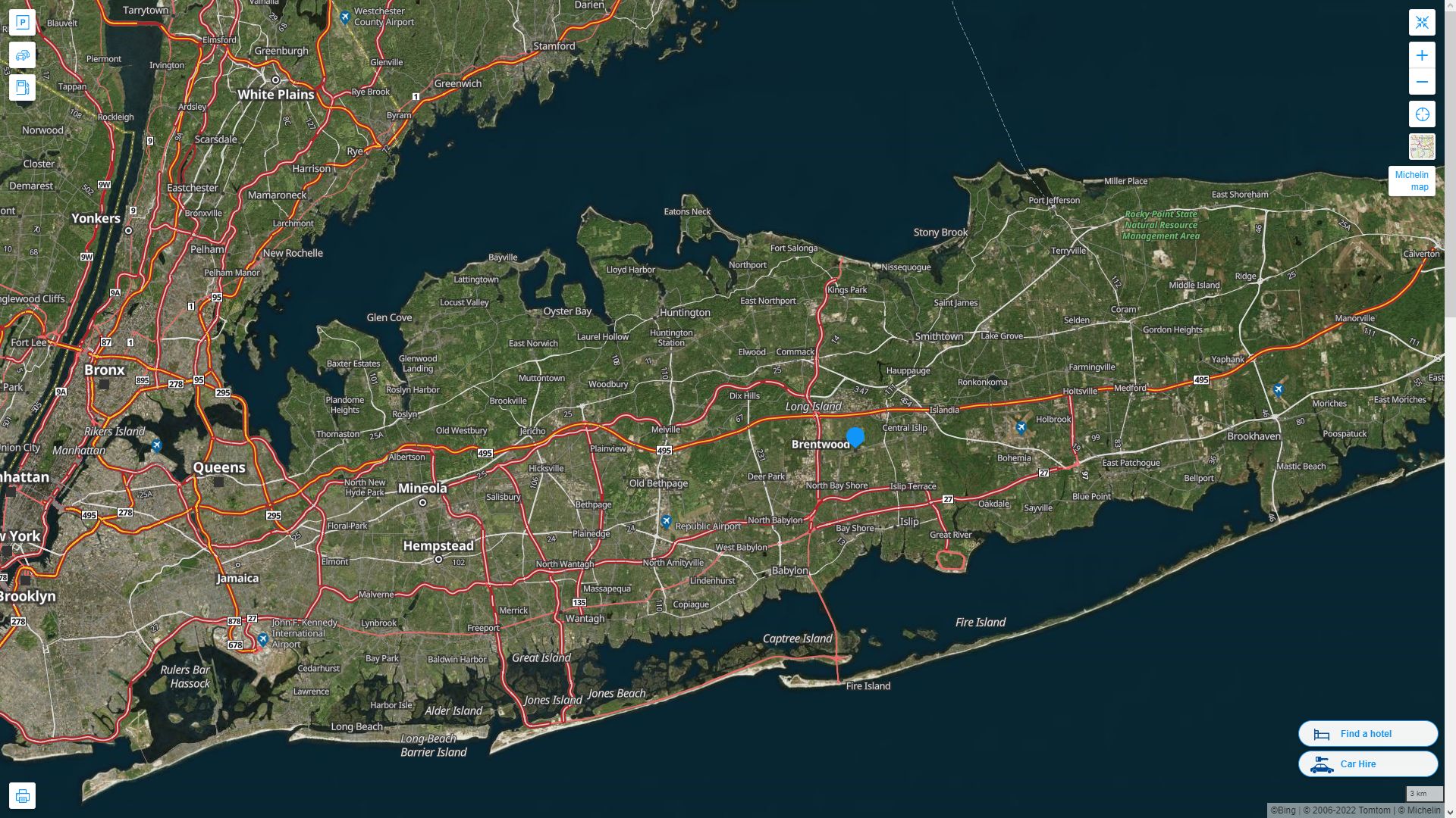 Brentwood New York Highway and Road Map with Satellite View